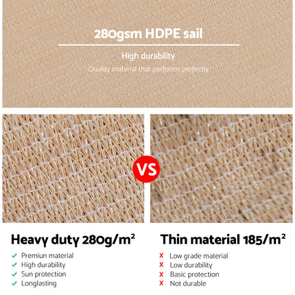 Instahut Shade Sail 3x4m Rectangle 280GSM 98% Sand Shade Cloth 5