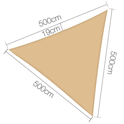 Instahut Shade Sail 5x5x5m Triangle 185GSM 95% Sand Shade Cloth 2