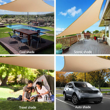 Instahut Shade Sail 5x5x5m Triangle 185GSM 95% Sand Shade Cloth 4