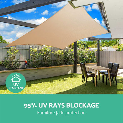 Instahut Shade Sail 5x5x5m Triangle 185GSM 95% Sand Shade Cloth 5