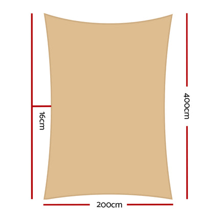 Instahut Waterproof Shade Sail 2x4m Rectangle Sand 95% Shade Cloth 2