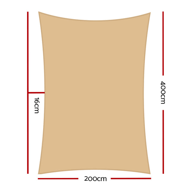 Instahut Waterproof Shade Sail 2x4m Rectangle Sand 95% Shade Cloth 2