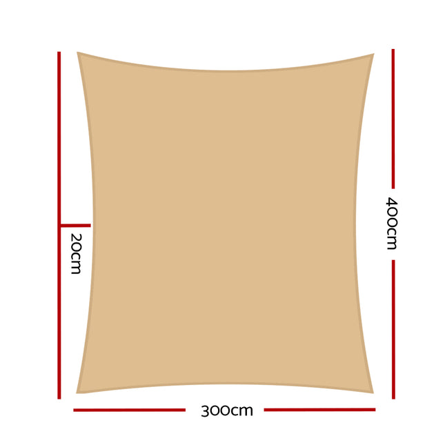 Instahut Waterproof Shade Sail 3x4m Rectangle Sand 95% Shade Cloth 2