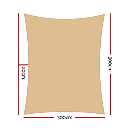 Instahut Waterproof Shade Sail 3x5m Rectangle Sand 95% Shade Cloth 2