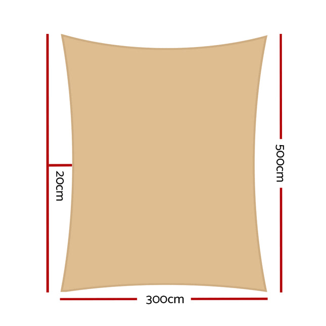 Instahut Waterproof Shade Sail 3x5m Rectangle Sand 95% Shade Cloth 2