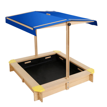 Keezi Kids Sandpit Wooden Sandbox Sand Pit with Canopy Bench Seat Toys 101cm 4