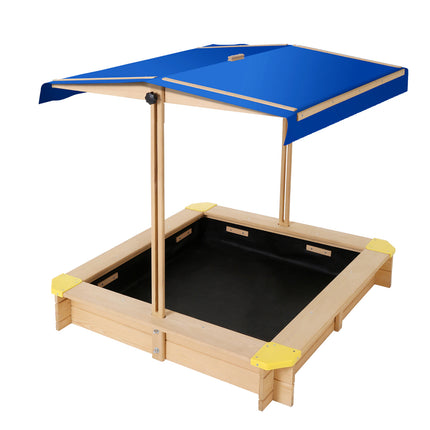 Keezi Kids Sandpit Wooden Sandbox Sand Pit with Canopy Bench Seat Toys 101cm 2