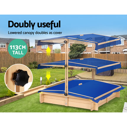 Keezi Kids Sandpit Wooden Sandbox Sand Pit with Canopy Bench Seat Toys 101cm 6