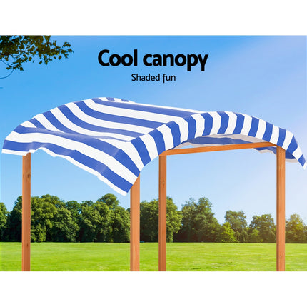 Keezi Kids Sandpit Wooden Sandbox Sand Pit with Canopy Water Basin Toys 146cm 5