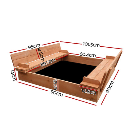 Keezi Kids Sandpit Wooden Sandbox Sand Pit Foldable Seat Outdoor Beach Toys 90cm 2