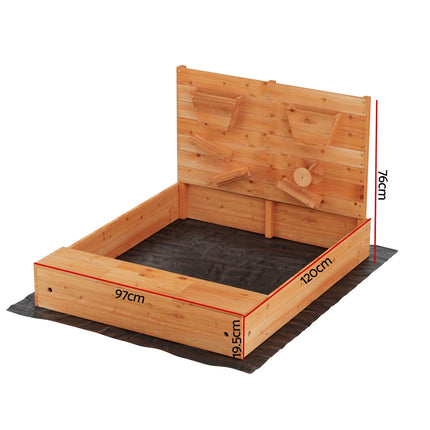 Keezi Kids Sandpit Wooden Sandbox Sand Pit with Cover Funnel Outdoor Toys 120cm 2