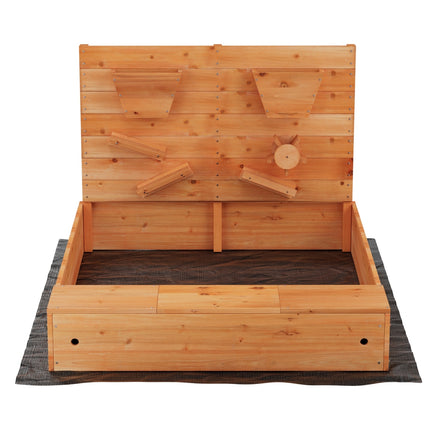 Keezi Kids Sandpit Wooden Sandbox Sand Pit with Cover Funnel Outdoor Toys 120cm 3