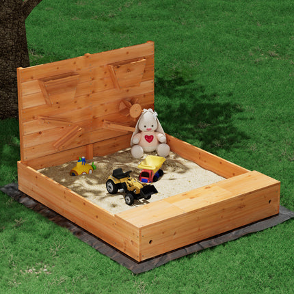 Keezi Kids Sandpit Wooden Sandbox Sand Pit with Cover Funnel Outdoor Toys 120cm 6