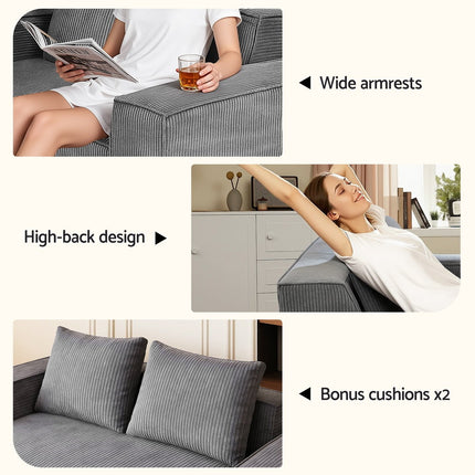 Artiss 2 Seater Sofa Loveseat Sofas Bed Couch No Assembly Corduroy Small Couches Apartement 9