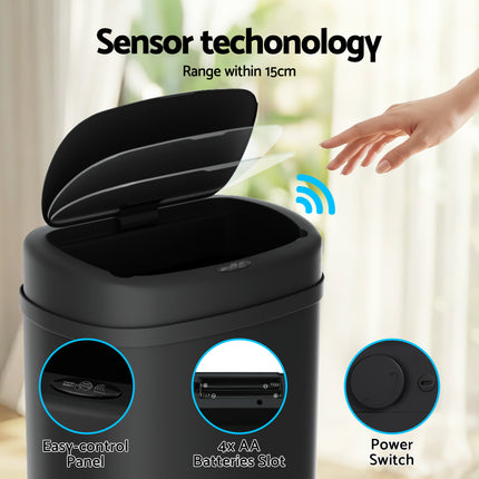 Devanti 50L Sensor Bin Motion Rubbish Automatic Black 5