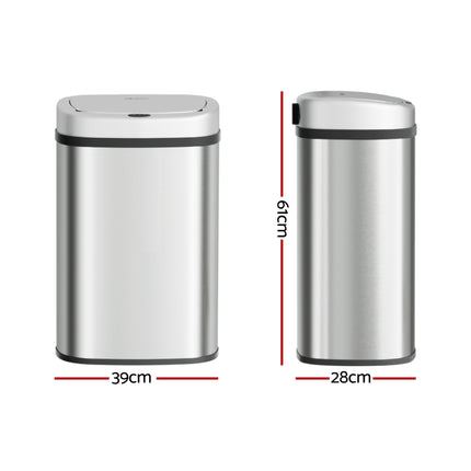 Devanti 50L Sensor Bin Motion Rubbish Automatic Silver 2