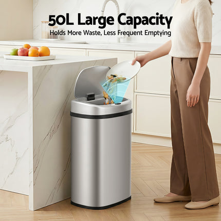 Devanti 50L Sensor Bin Motion Rubbish Automatic Silver 4