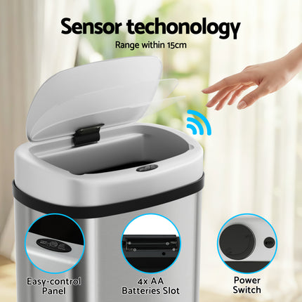 Devanti 50L Sensor Bin Motion Rubbish Automatic Silver 5
