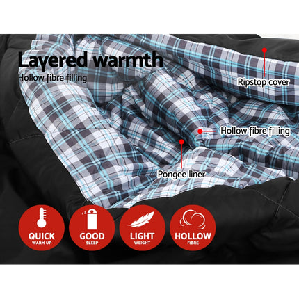 Weisshorn Sleeping Bag Double Pillow Thermal Camping Hiking Tent Grey -10&deg;C 4