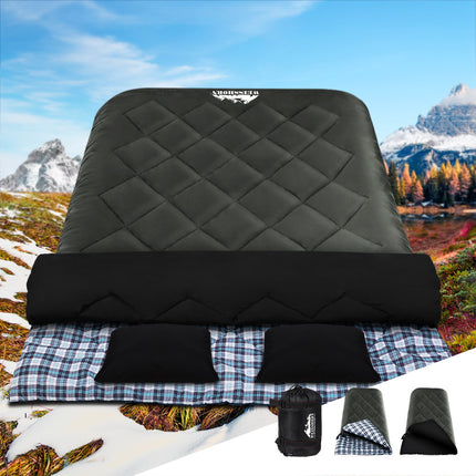 Weisshorn Sleeping Bag Double Pillow Thermal Camping Hiking Tent Grey -10&deg;C 7