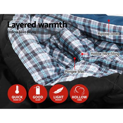 Weisshorn Sleeping Bag Double Pillow Thermal Camping Hiking Tent Blue -10&deg;C 4