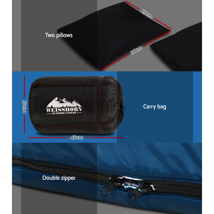 Weisshorn Sleeping Bag Double Pillow Thermal Camping Hiking Tent Blue -10&deg;C 6