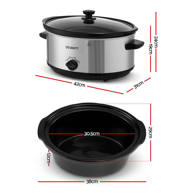 Devanti 6.5L Slow Cooker Electric Multi Cooker with 3 Heat Settings and Keep Warm Function 2