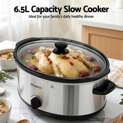 Devanti 6.5L Slow Cooker Electric Multi Cooker with 3 Heat Settings and Keep Warm Function 5