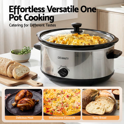Devanti 6.5L Slow Cooker Electric Multi Cooker with 3 Heat Settings and Keep Warm Function 6