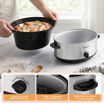 Devanti 6.5L Slow Cooker Electric Multi Cooker with 3 Heat Settings and Keep Warm Function 7