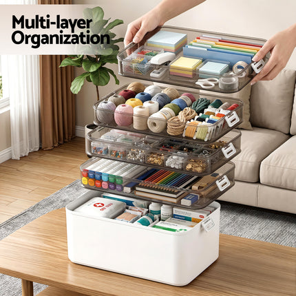 Artiss 5 Tier Portable Storage Box Detachable with Handles Plastic Clear 4