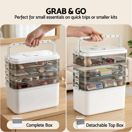 Artiss 5 Tier Portable Storage Box Detachable with Handles Plastic Clear 5