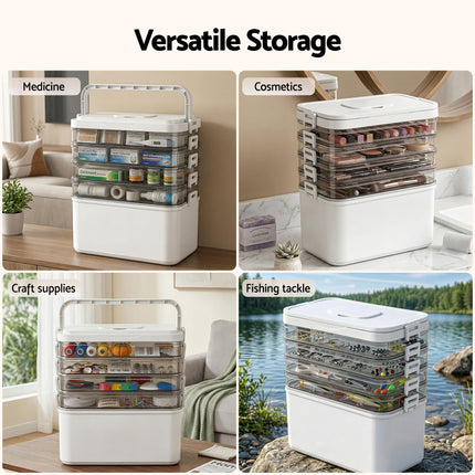 Artiss 5 Tier Portable Storage Box Detachable with Handles Plastic Clear 7