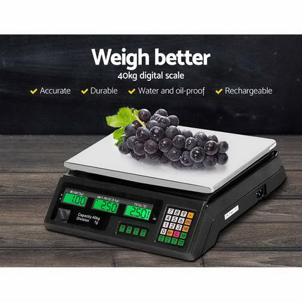 Emajin Scales Digital Kitchen 40KG Weighing Scales Platform Scales Black LCD 3