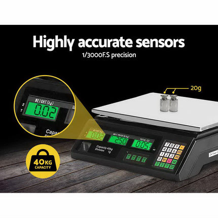 Emajin Scales Digital Kitchen 40KG Weighing Scales Platform Scales Black LCD 5