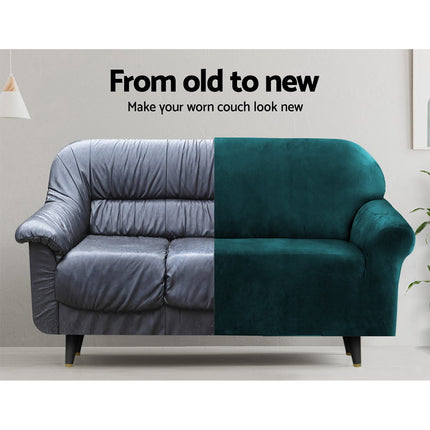 Artiss Sofa Cover Couch Covers 1 Seater Velvet Agate Green 4