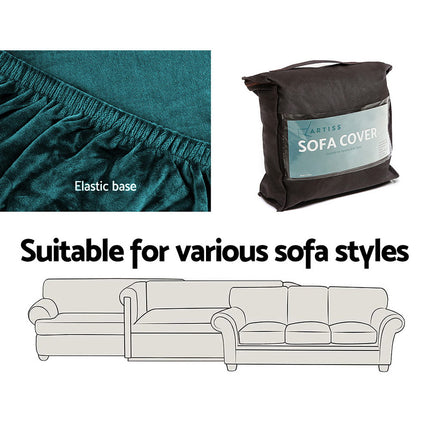 Artiss Sofa Cover Couch Covers 1 Seater Velvet Agate Green 5