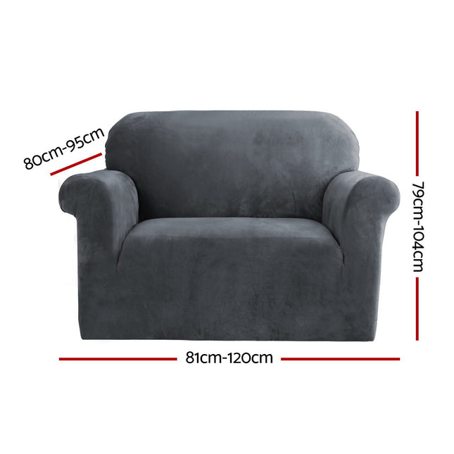 Artiss Sofa Cover Couch Covers 1 Seater Velvet Grey 2