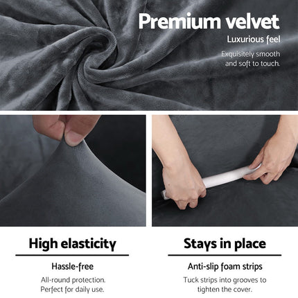 Artiss Sofa Cover Couch Covers 1 Seater Velvet Grey 3