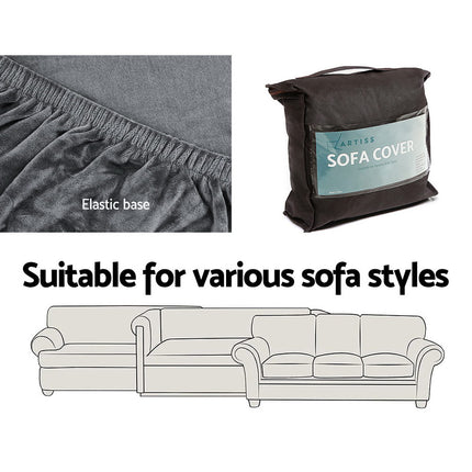 Artiss Sofa Cover Couch Covers 1 Seater Velvet Grey 5
