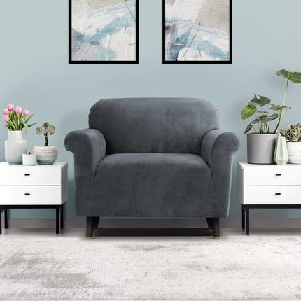 Artiss Sofa Cover Couch Covers 1 Seater Velvet Grey 8