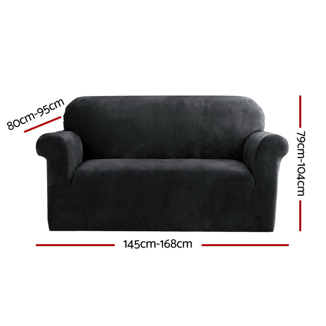 Artiss Sofa Cover Couch Covers 2 Seater Velvet Black 2