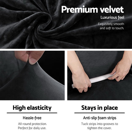 Artiss Sofa Cover Couch Covers 2 Seater Velvet Black 3