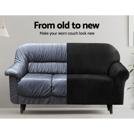 Artiss Sofa Cover Couch Covers 2 Seater Velvet Black 4