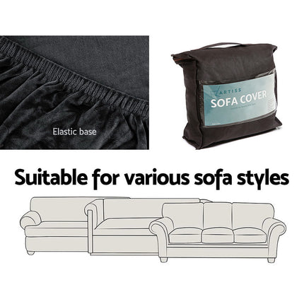 Artiss Sofa Cover Couch Covers 2 Seater Velvet Black 5