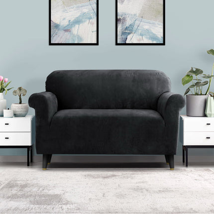 Artiss Sofa Cover Couch Covers 2 Seater Velvet Black 8