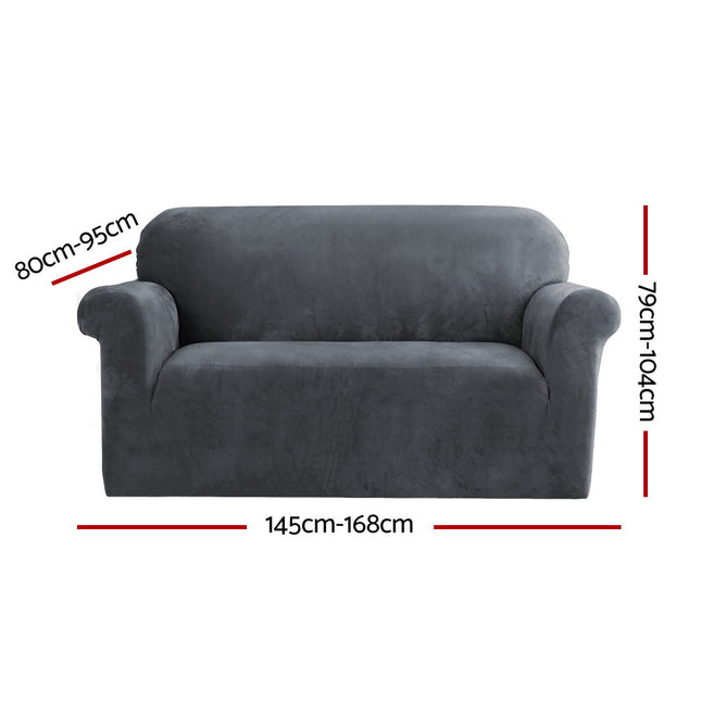 Artiss Sofa Cover Couch Covers 2 Seater Velvet Grey 2
