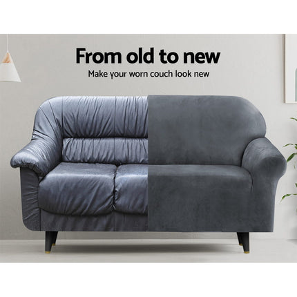 Artiss Sofa Cover Couch Covers 2 Seater Velvet Grey 4