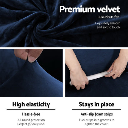 Artiss Sofa Cover Couch Covers 2 Seater Velvet Sapphire 3