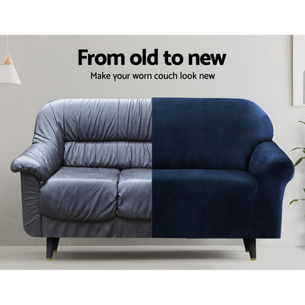 Artiss Sofa Cover Couch Covers 2 Seater Velvet Sapphire 4